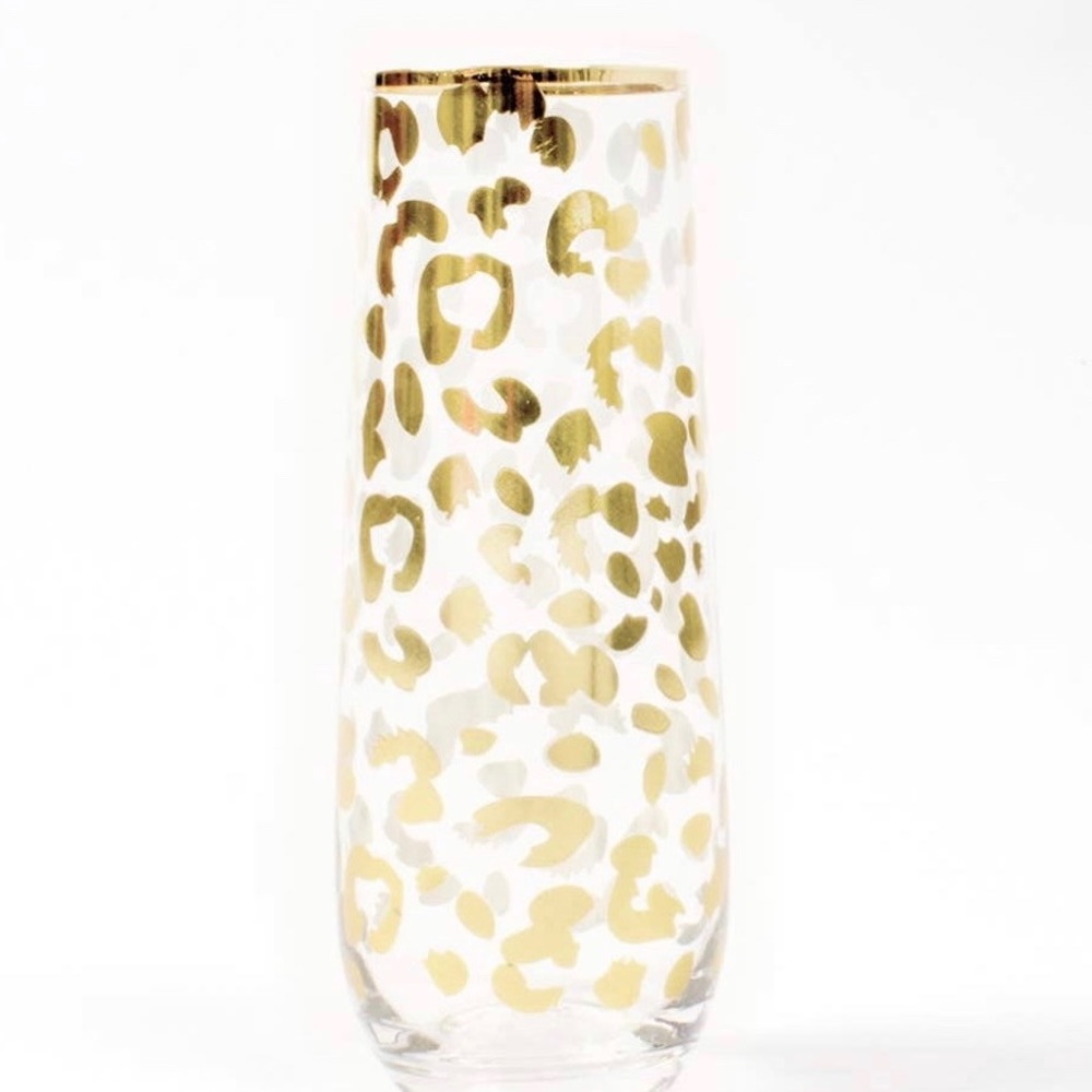 NWT Gold Leopard Champagne Glasses by 8 Oak Lane